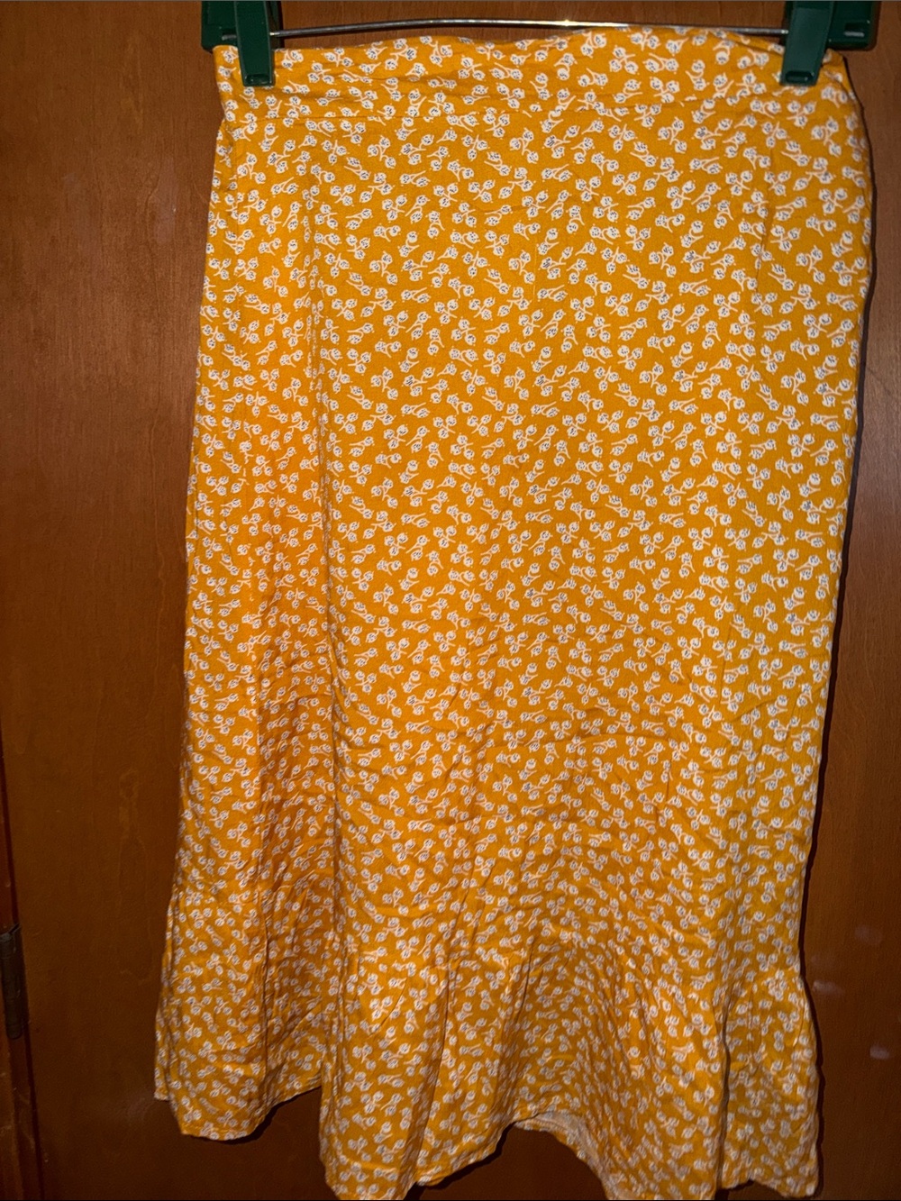 Sunny Yellow Floral Maxi Skirt with Ruffle Hem 27 inches long